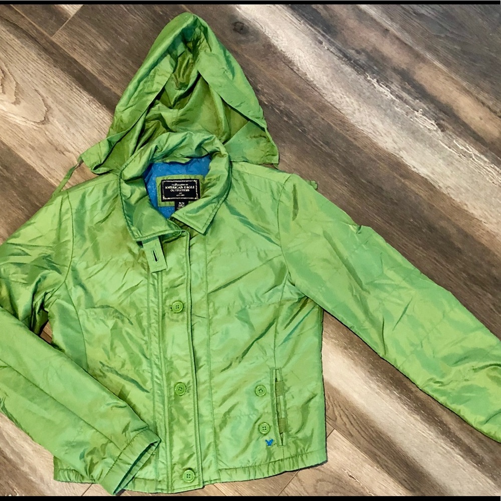 Green nylon hooded jacket